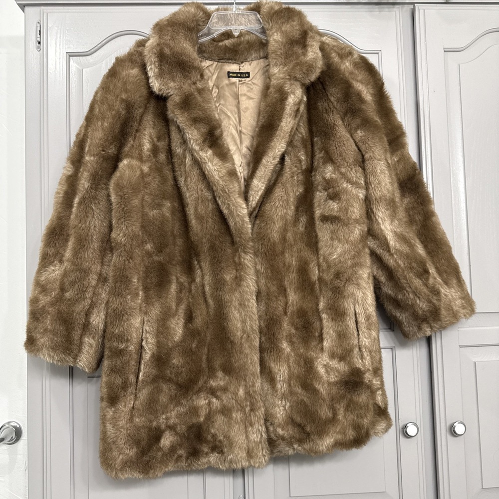 Style VI LTD. Faux Fur Coat Vintage 1980s USA Made Brown - Picture 6 of 11